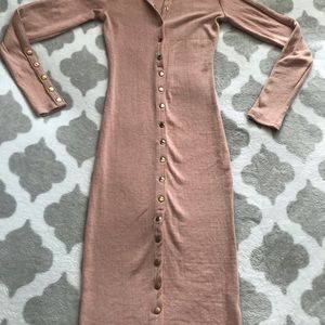 Blush pink midi long sleeve dress w/ snap buttons